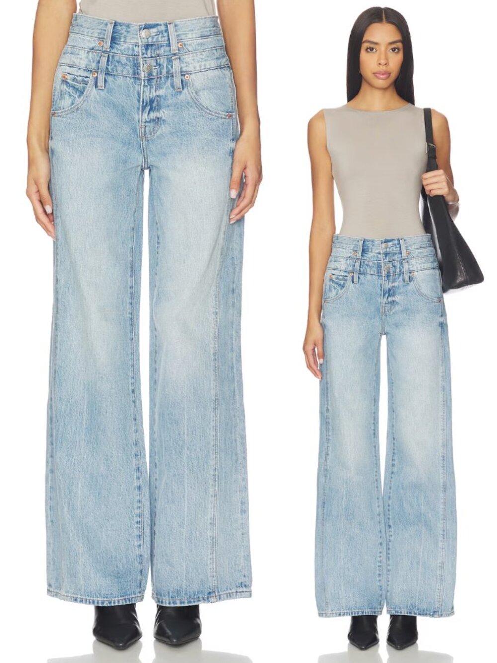 Pistola Caleb High Rise Stacked Waist Wide Leg Jeans Light Wash Rigid Denim NWT